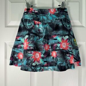 LiliKoi Abstract Floral Hawaiian Activewear Skort UV 50+ High Rise Size Large